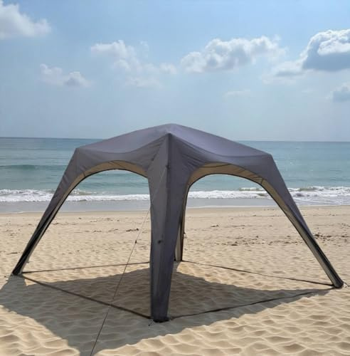 Aufblasbares Kuppelzelt 3x3m, Campingzelt für 5–8 Personen mit Sonnenschutzvorhang, wasserdichtes UV-Schutz-Gazebo, einfach aufzubauendes aufblasbares Unterstand (Schwarz, 3x3x2.1 m)