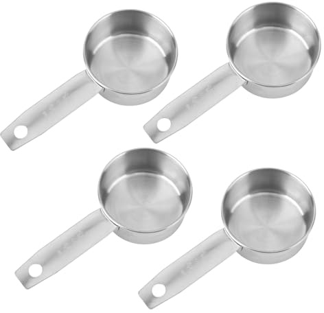 4 Stück 1/4 Messbecher, 60 ml Messbecher aus Edelstahl mit Innenskala für Flüssige und Trockene Küchenzutaten Kaffee Backen Kochen (Silber)