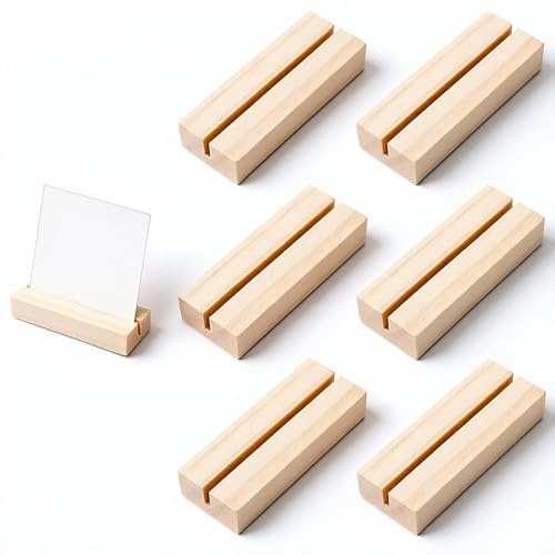 Psiriol 6Pcs Wood PlaceCard Holders, Wood Table Number Stands, Picture & Name Card Holders for Wedding Ceremonies, Birthday Parties, Offices and Home Decoration