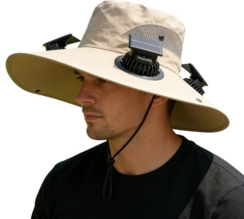 Gorra con Ventilador Solar - 4 Ventiladores y ala Ancha Protección Solar | Sombrero para Hombre | para Pesca, Senderismo, Jardinería, Viajes, Playa, Golf, Paseos en Bote, Trabajo en
