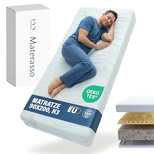 MATERASSO Matratze Sleep Zone Duo 90x200 H3 | Schaummatratze | Aloe Vera Bezug | waschbar 60°C | 19 cm | HD-Schaum | PUR-Noppenschaum | Einzelmatratze | bis 120 kg | Lattenrost | Made in EU