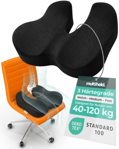 multiheld Sitzkissen Bürostuhl orthopädisch – Medium | Ergonomisches Steißbeinkissen für Homeoffice, Büro & Gaming – rutschfeste Unterseite, große Auflage, Memory Foam, medium