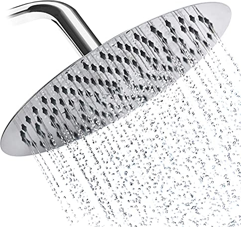 Drenky Regendusche Duschkopf 10 Zoll, Regenduschkopf Runden Chrom Aus Edelstahl A2 Duschkopf Druckerhöhend Mit 121 Anti-Kalk Düsen Duschkopf Regendusche 25x25cm