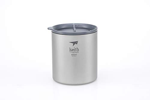 Keith Titanium Double Wall Mug 600ml with Lid - Lightweight Insulated Mug for Outdoor Adventures and Everyday Use
