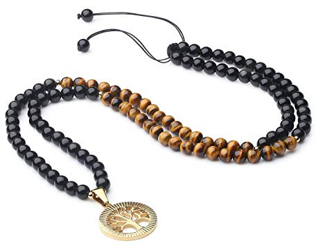 COAI 108 Mala Kette aus Edelstein mit Lebensbaum Anhänger für Damen Herren