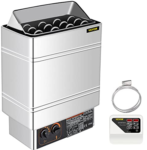FlowerW Poêle pour sauna électrique 9 kW 380 V – 415 V, 2 modes (température, temps), avec appareil de commande externe et capteur de température 3M