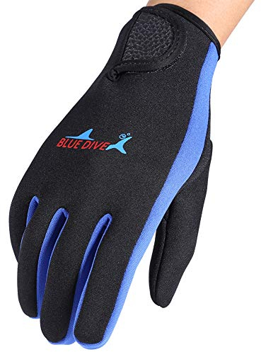 Tauchhandschuhe, 1Pair 3Colors Fünf-Finger-Neoprenhandschuhe zum Tauchen, Schnorcheln, Kajakfahren, Surfen und für alle Wasseraktivitäten(M-Dunkelblau)