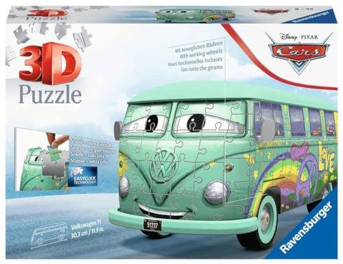 Ravensburger 3D Puzzle Cars Fillmore 11185-162 Teile - Der VW T1 Cars Fillmore als 3D Puzzle Fahrzeug für alle Disney/Pixar Cars Fans ab 8 Jahren, Teal/Turquoise Green