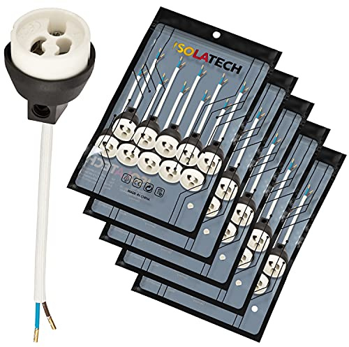 ISOLATECH 50x GU10 Brandschutz Keramikfassung mit Kupfer Aderendhülsen | Für LED- und Halogenlampen, VDE- und RoHS, 230-250V/2A, gecrimpte Kupfer-Aderendhülsen, 0,75mm² Kabel, bis 100W