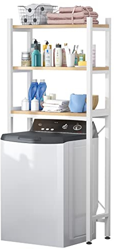 MOYIPIN waschmaschinenregal,Regal über Waschmaschine, 3-stöckiges Badezimmerregal, platzsparendes, multifunktional, stark belastbar, Hängeregal,Weiß