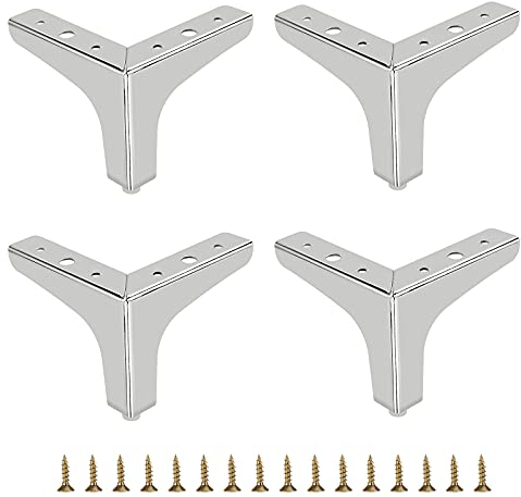 IGNPION 10cm Metal Sofa Leg 4 pcs Modern Furniture Feet Sofa Furniture Riser Feet Legs DIY Furniture Replacement Feet for TV Cabinet Ottoman Sofa Cupboard, Silver