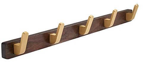 SARIHOSY Crochets muraux à 5 crochets avec base en bois de noyer doré en alliage de zinc pour salle de bain, kithchen, crochet incurvé, porte-serviette, cadeau de Pâques