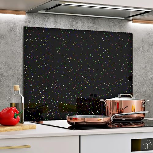 Home Supplies Tempered Glass Splashback for Kitchen, Toughened Glass Heat Resistant Splashbacks for Cookers (60x80, Black Sparkles)