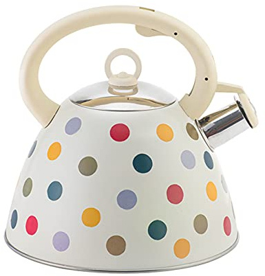 NIUXICH Tea Kettle,Heavy Duty Whistling Teakettle Teapot with Handle BPA Free Hot Water Fast to Boil Suitable for 1-6 People(3L,Polka Dot Style)