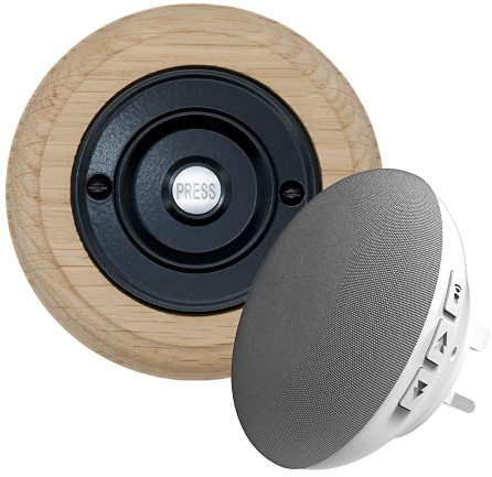 Modern Living Round Wireless Doorbell in Natural and Black - Black Press - Plug in F5R-Recordable