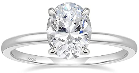 EAMTI 3CT 925 Sterling Silver Engagement Rings Oval Cut Solitaire Cubic Zirconia CZ Wedding Promise Rings for Her Wedding Bands for Women Sizee 8