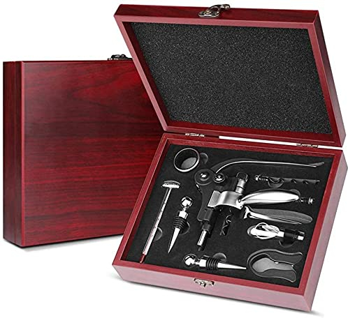 llxyzrzbhd Korkenzieher Wein WeinöFfner Hebel FlaschenöFfner Release Edelstahlöffner für Wein Professionelles Werkzeugset mit Holzgeschenkbox Ausgießer Stopper Tropfring-Kit 929