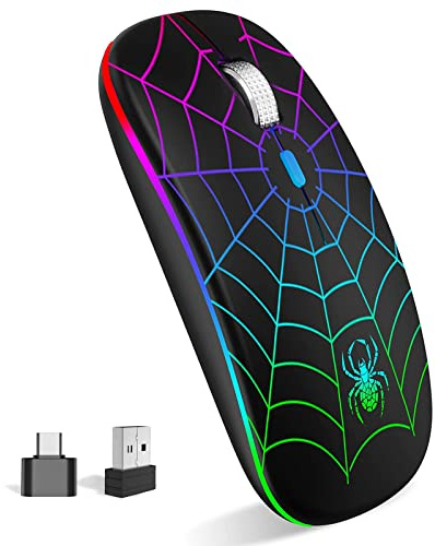 MMK for Wireless Mouse, Led Mouse Portable Mobile Optical Cordless Mouse with USB and Type C Receiver, 3 Adjustable DPI Wireless Computer Mouse for Mac Book, Laptop, Desktop,Windows, PC - Black
