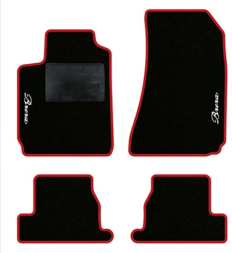 QUEMAR Tappetini Auto per Alfa Romeo Brera, Bordo Rosso, 2 Ricami | 2005-2011 / Kit Tappeti Moquette e Gomma su Misura / Set 2 Anteriori + 2 Posteriori / Ricami e Colori Personalizzati