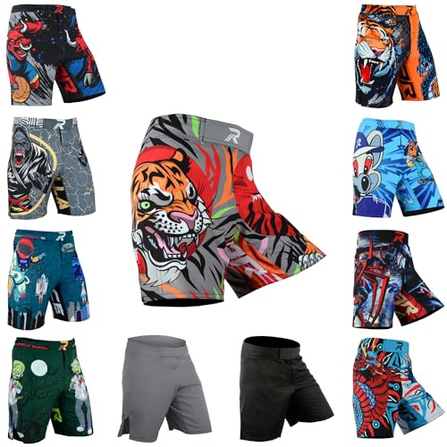 Roar Kids Mixed Martial Arts MMA Shorts BJJ Cross Training Gym Boxing Grappling Kickboxing Muay Thai Workout Shorts (Y-Small, Tiger)