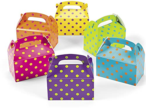 Geschenkboxen Faltboxen bunte Punkte aus Pappe 6 Farben für Mitgebsel und Give-Aways auf dem Kindergeburtstag 12 Stück von Palandi®