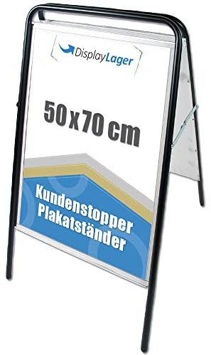 Displaylager - Kundenstopper in Stahl - EXPO Sign 50 x 70 cm, Schwarz | Plakatständer für 2 Plakate | Wetterfest mit entspigelten APET/Akryl Frontplatten