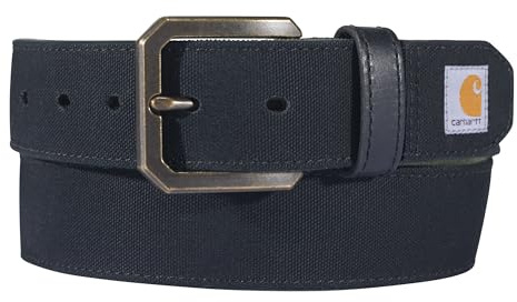 Carhartt Men's Casual Rugged Canvas Duck Belt, W/Antique Brass Buckle and Contrast Curdoroy Backing, Black, 38