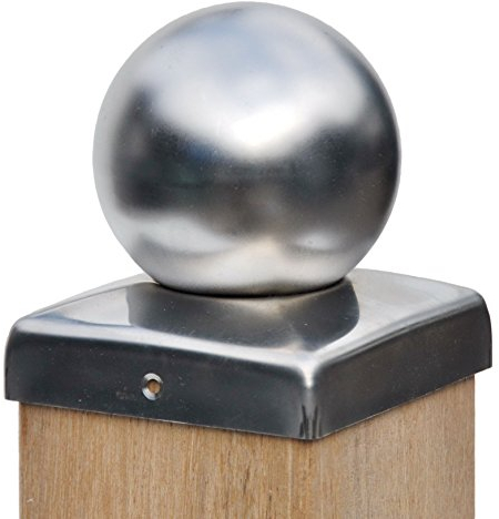 Pfostenkappe VA mit Kugel Zaunkappe Zierkappe Schutzkappe aus Edelstahl für Holzpfosten inkl. Edelstahl-Schrauben (für Pfosten 14x14 cm)