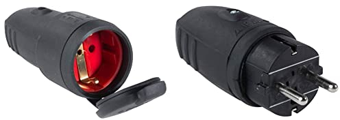 as - Schwabe Gummi-Kupplung, Schutzkontakt Kupplung mit Schutzkappe, Leitungen bis max. 2,5mm² für den Außenbereich, 230V, 16A, IP44, Schwarz, 60415 & Gummi-Stecker 230 V / 16 A – Schwarz I 60410