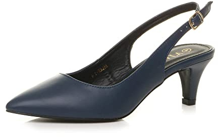 AJVANI Dam, låg mellanklack 50-tals slingback spänne, spetsiga hovskor Storlek, Marinblå matt, 37 EU