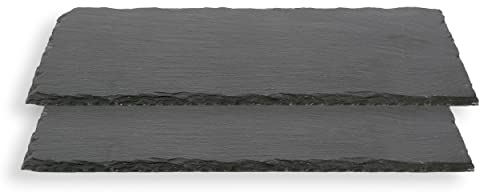 Plato Llano de Pizarra Natural, Fuentes de Cocina, Platos para Sushi, Plato de Pizarra, Bandejas para Servir Alimentos Quesos, Tapas Sushi, Negro, Tablas de Piedra 30 x 11 x 0,6 cm - 2 Unidades