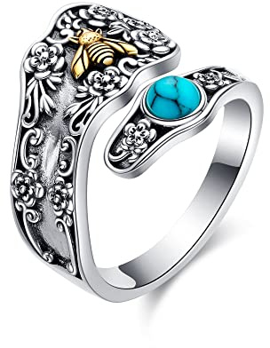 Bague de pouce en argent sterling, bague de cuillère à fleurs victorienne pour femmes, bagues chunky réglables
