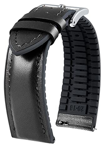 BINLUN Leder Silikon Uhrenarmbänder 14mm 16mm 18mm 19mm 20mm 21mm 22mm Schnellverschluss Hybrid Gummi Lederarmband für Smartwatches 6 Farben Herren Damen（Schwarz, 22mm,Silberne Schnalle