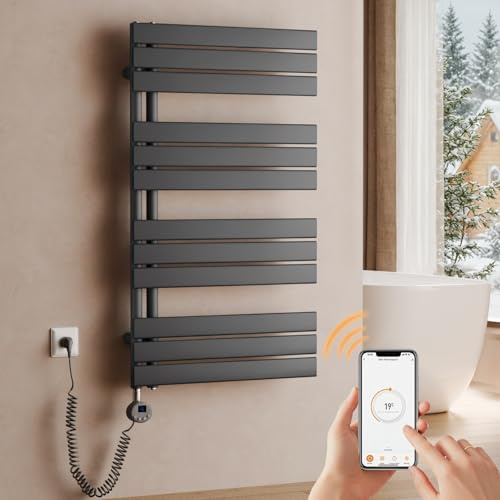S'AFIELINA Scaldasalviette Elettrico Bagno WiFi 1041x600mm 600W, Antracite | Termoarredo Elettrico Bagno con Termostato, Programmabile, LCD, Scalda Asciugamani Elettrico, Radiatore Scaldasalviette