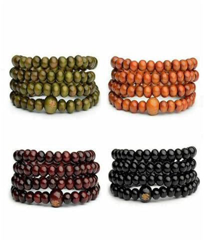 HIQIU 4 stücke Mala kette 108 Perlen holz Armbänder Armband Set, Gebetskette buddhismus Sandelholz Link Handgelenk Meditation Halskette Kette für Herren Damen
