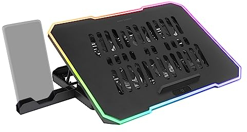 Mars Gaming MNBC7, Base Refrigeradora y Stand 16”, RGB 10 Modos, 6 Ventiladores Controlables, Stand 6 Posiciones, Soporte Smartphone, 2 USB 2.0, Negro