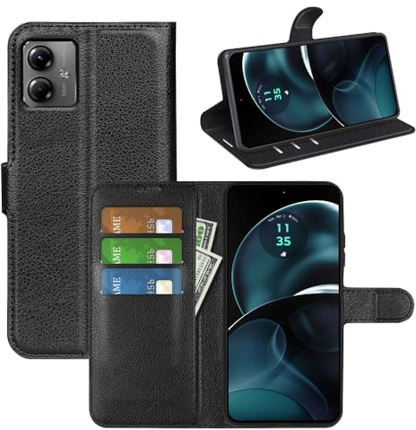 JIUNINE Funda para Motorola Moto G14, Antigolpes Carcasa Libro con Tapa Plegable Cartera en Cuero Flip Case Cover con Ranuras para Tarjetas, Hebilla Magnetica para Motorola Moto G14, Negro