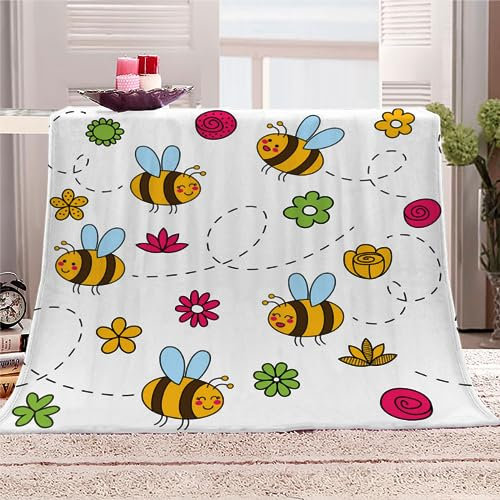 Biene Kuscheldecke Flauschig 100x130cm Cartoon-Tiere Kinderdecke Babydecke Fleece Flanell Wohndecke Weiche Warme Flauschig Sherpa Decke für Sofa Bett Couch Mädchen Jungen Winter Blanket