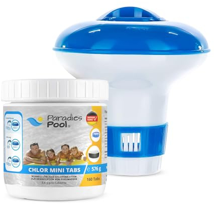 Dosierschwimmer klein + 160 Stück Mini Chlortabletten 3,6 g, Schnelllöslich, Desinfektion, Planschbecken, Minipool, Splashpool, Whirlpool, Frame Pool
