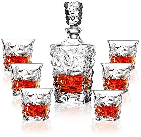 LeGDOr Botellero Botellero Soporte para Copas de Vino Juego de decantador de Whisky de Primera Calidad Juego sin Plomo de 4 Vasos sofisticados para Whisky, Whisky escocés, Bourbon y Ron en un