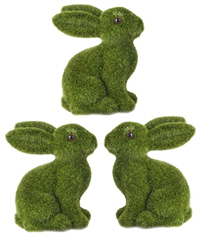 VINTORKY 3stücke Flocked Bunny Statuen Süße Osterhasen Deko Polyresin Für Garten Und Feiertagsdekoration Für Innen Und Außenbereiche