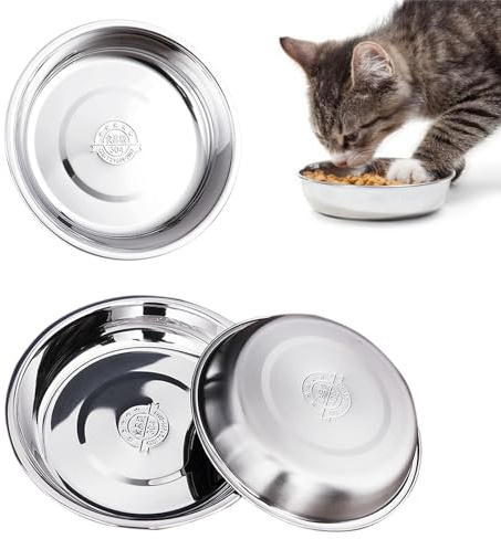 Katzennäpfe aus Edelstahl, 3 Stück, 14 cm, Ersatznapf für kleine Hunde, Katzenfutter, Schnurrhaar, flache Futterschale aus Metall (14 cm)