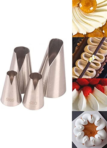 St. Honore Piping Nozzles,V-Shape Wave Piping Tips 4 Pcs,Cake Decorating Nozzles Set for Piping Cupcakes Cakes Cookies
