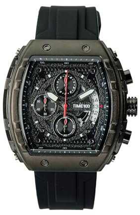 TIME100 Montre chronographe Calendrier Cadran carré Lumineux Style Punk Multifonction sous-Cadran Squelette Tonneau Montre réglable en Silicone