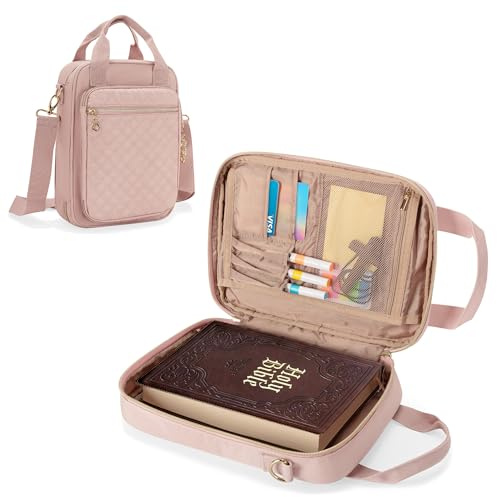 Teamoy Tragbar Bibeltasche mit Mehreren Fächern, Rosa (Nur Tasche) | mit Griff und Abnehmbarem Schultergurt und mit 1 Lesezeichenband Ausgestattet