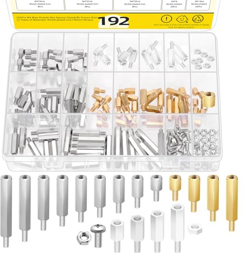 Mardatt 192 Stück M4 Abstandshalter Hex Distanzhülsen, Messing Hex Abstandshalter Schraube Mutter Sortiment Kit, Metrische Male-Female Threaded Hex Abstandshalter für die Befestigung der Leiterplatte