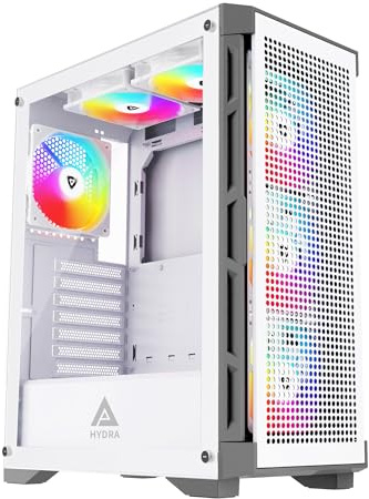Apevia Hydra-WH Hydra Mid Tower Gaming PC Case with 6X 120MM ARGB Fans | 366 RGB Light Modes, High Airflow Mesh Front Panel, Tempered Glass Front & Side Panels, 1X USB3.0, 2X USB2.0, Dust Filter
