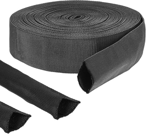 33 FT Nylon Hydraulic Hose Protector Sleeve Black Protective Cover Hose Sheath Hydraulic Hose Wrap Cable Sleeve Torch Cutting Wire Hose Cover Management Wrap for Cord Tig (0.98 Inch Id)
