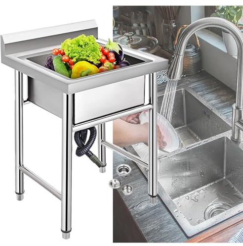 Edelstahl-Mehrzweckspüle, freistehend, Einzelbecken, Küchenspüle, kaltes Wasser, für den Außenbereich, für Badezimmer, tragbarer Spültisch im Landhausstil, 23,6 Zoll