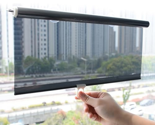 Büro Fenster Temporäre Jalousien Sonnenschutz Sonnenschutzrollo Balkon Saugnäpfen Wärmeisolierung,Abnehmbar Reisevorhang Saugnapf Automatisch einziehbarer Heimgebrauch Verdunkelung (55x150cm)
